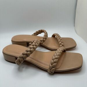 CUSHIONAIRE Women's braided low block heel sandal +Memory Foam 7.5 NUDE